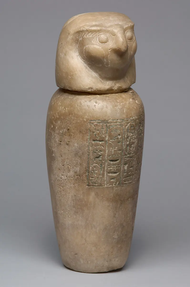 Kanope der Tjes-bastet-peret mit Deckel in Form eines Falkenkopfes