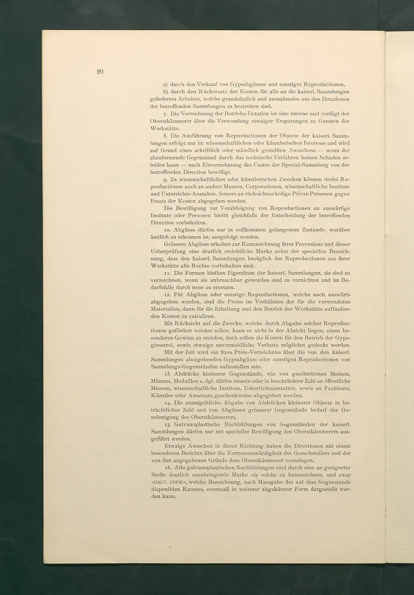 Bestimmungen für den Dienstbetrieb in den kunsthistorischen Sammlungen des Allerhöchsten Kaiserhauses