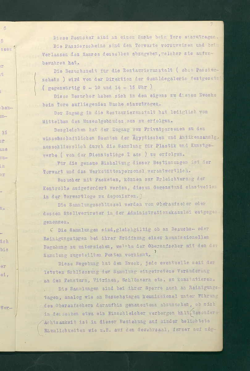 Dienstbestimmungen für das Aufsichtspersonal in den Sammlungen