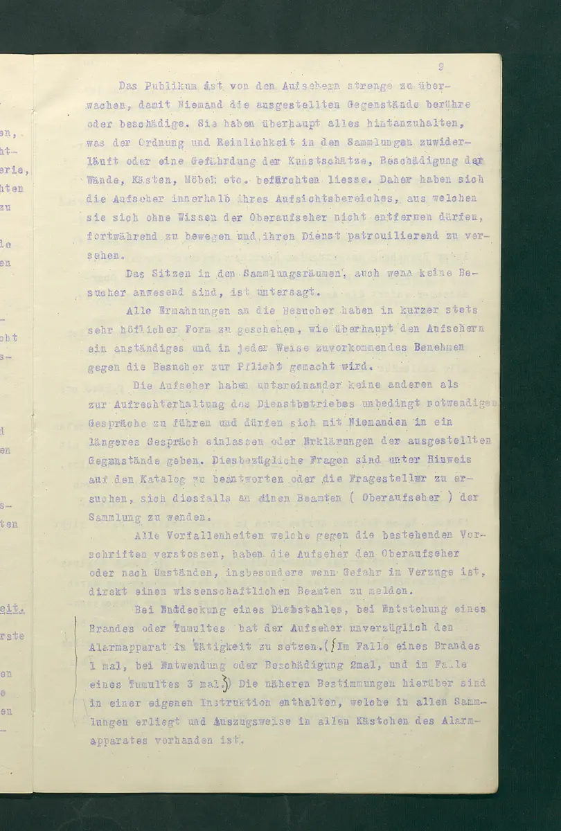 Dienstbestimmungen für das Aufsichtspersonal in den Sammlungen