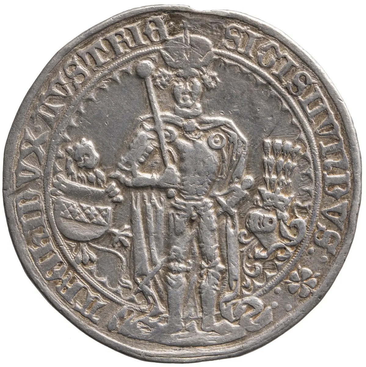 Ehg. Sigismund, Guldiner, frontal im Harnisch stehend, Turnierreiter