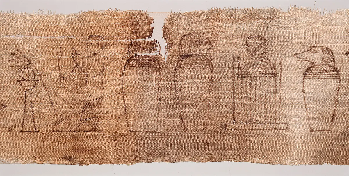Mumienbinde, Zeichnungen auf Leinenrolle