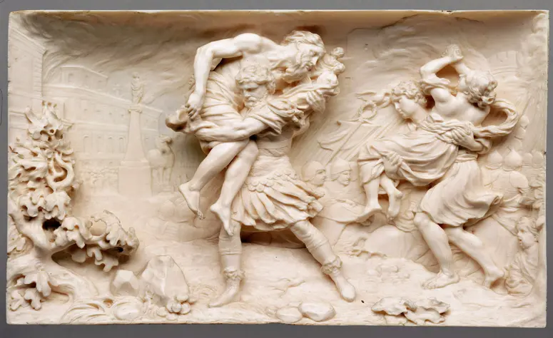 Aeneas flieht mit Anchises aus Troja