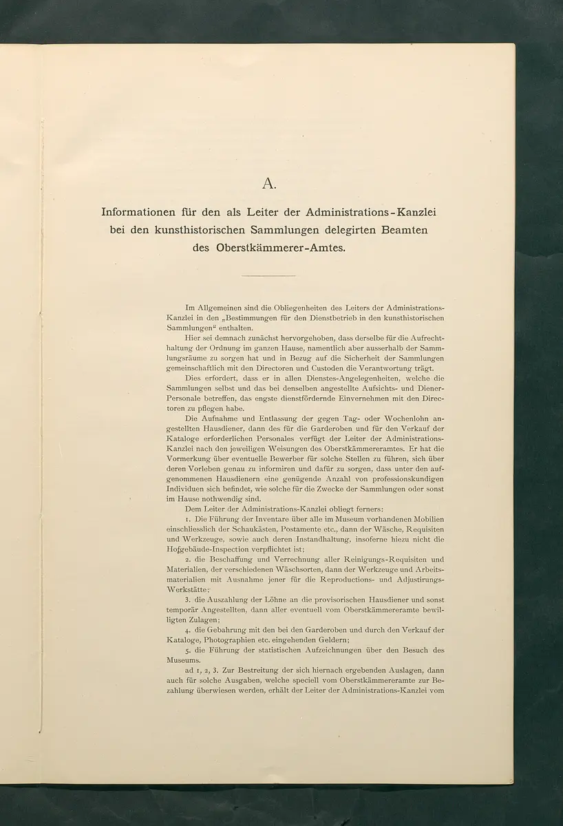 Bestimmungen für den Dienstbetrieb in den kunsthistorischen Sammlungen des Allerhöchsten Kaiserhauses