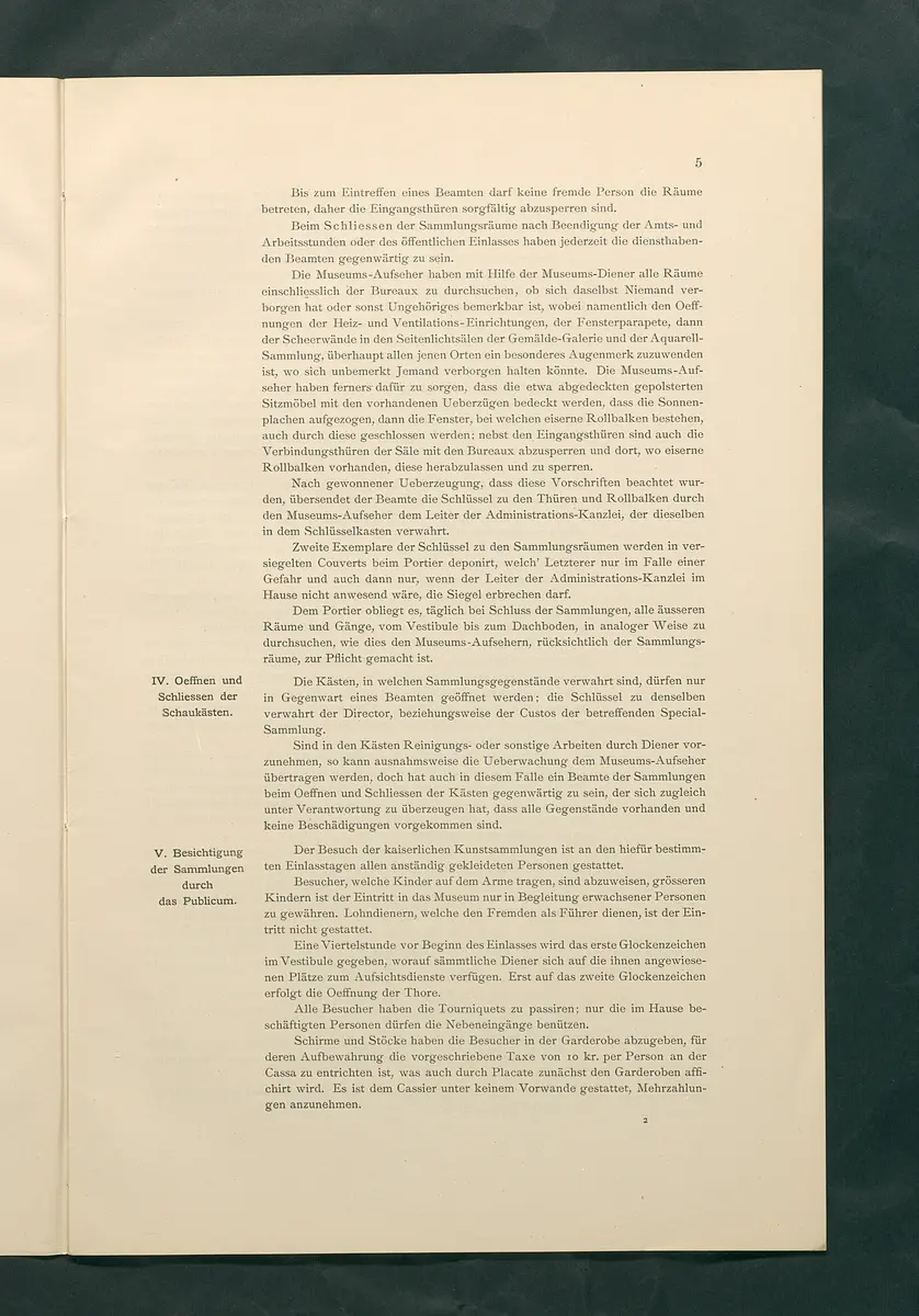 Bestimmungen für den Dienstbetrieb in den kunsthistorischen Sammlungen des Allerhöchsten Kaiserhauses