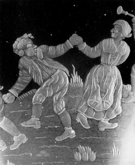Dreikantiger Pokal mit niederländischem Bauerntanz