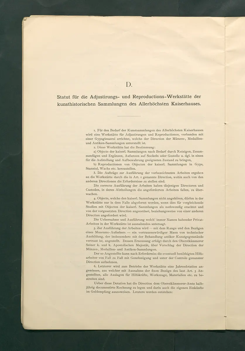 Bestimmungen für den Dienstbetrieb in den kunsthistorischen Sammlungen des Allerhöchsten Kaiserhauses