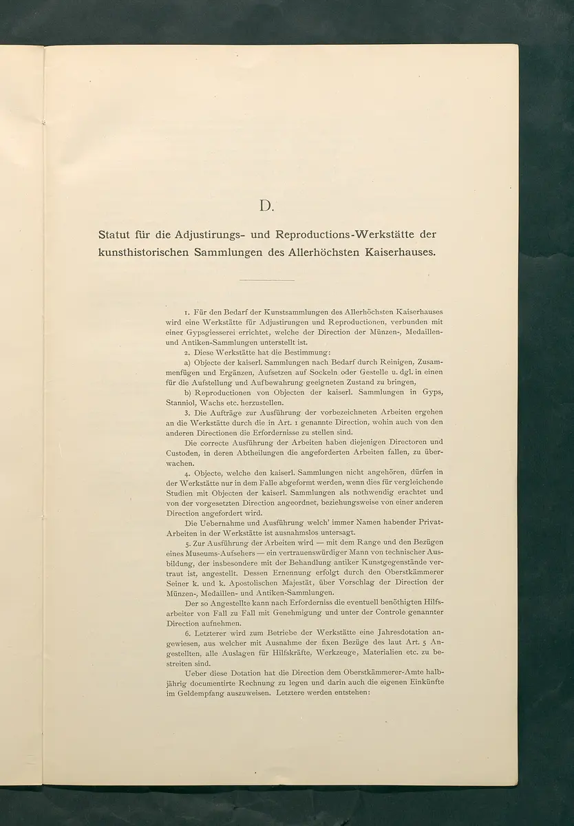 Bestimmungen für den Dienstbetrieb in den kunsthistorischen Sammlungen des Allerhöchsten Kaiserhauses
