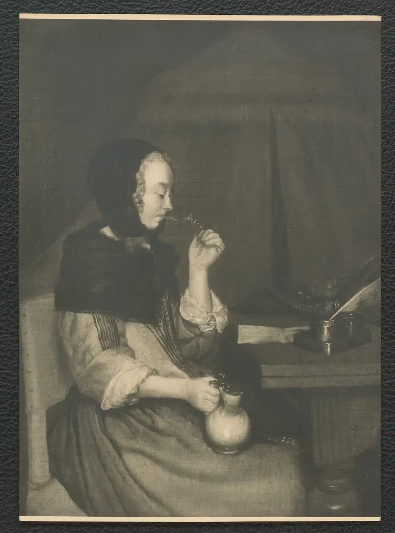 Terborch: Dame mit Weinglas. Öl-Leinwand, 29 x 38 cm