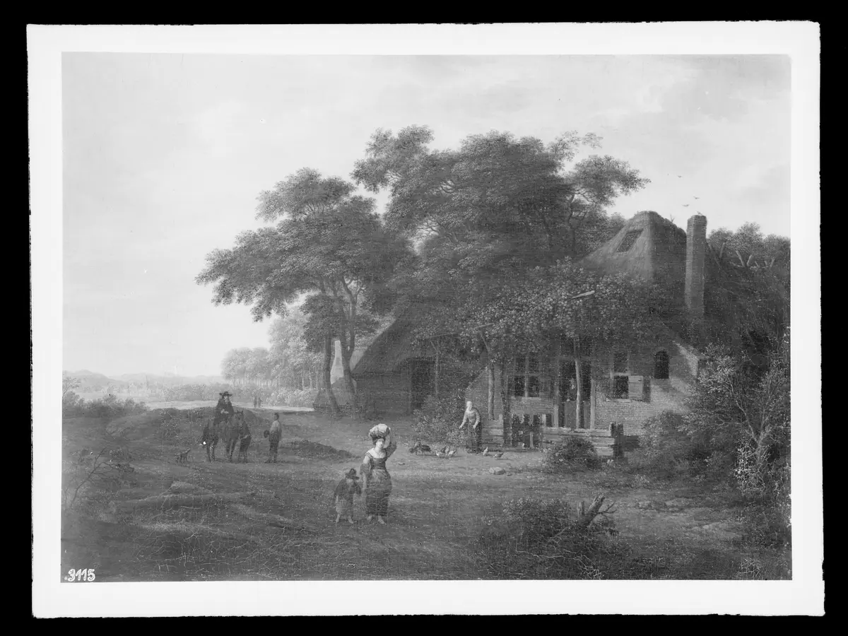 Landschaft mit Haus unter Bäumen