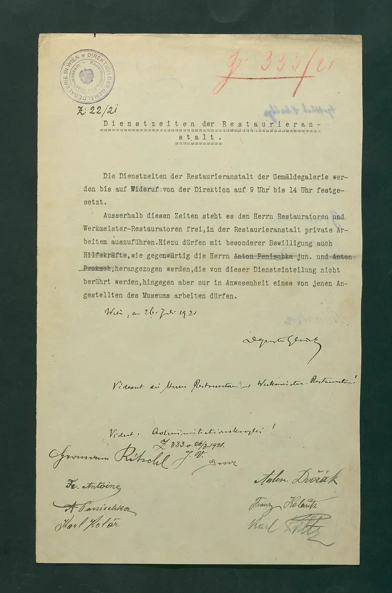 Dienstzeiten der Restaurieranstalt