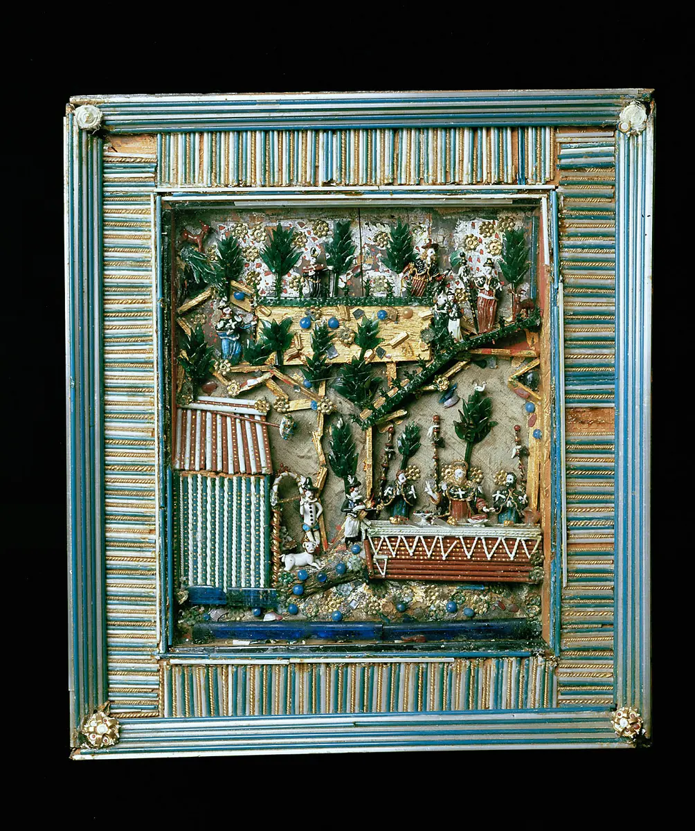 Christus mit den Jüngern bei der Tafel sitzend, Schmelzglasbild, Glasbild, letztes Abendmahl