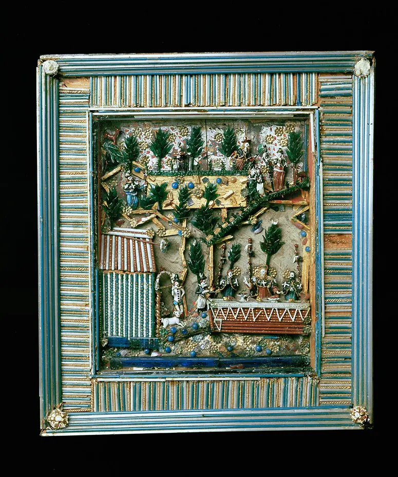 Christus mit den Jüngern bei der Tafel sitzend, Schmelzglasbild, Glasbild, letztes Abendmahl