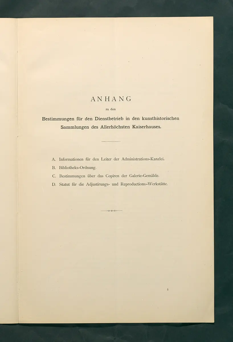 Bestimmungen für den Dienstbetrieb in den kunsthistorischen Sammlungen des Allerhöchsten Kaiserhauses