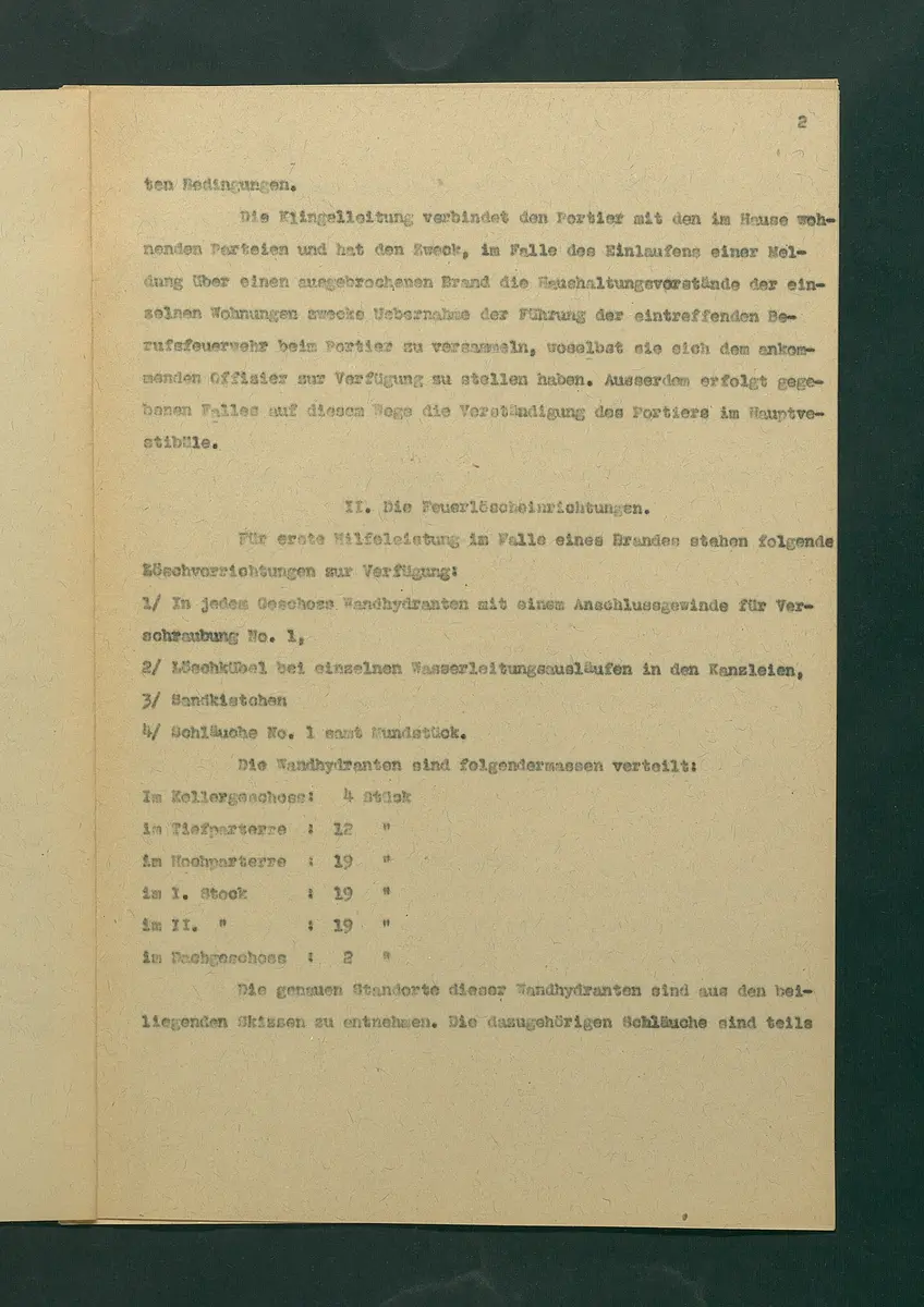 Entwurf einer Feuerlöschordnung für das Kunsthistorische Museum, 1926