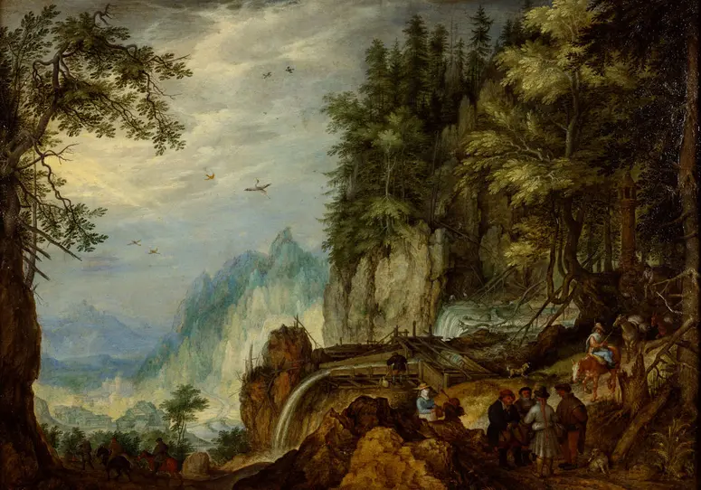 Gebirgslandschaft mit Reisenden