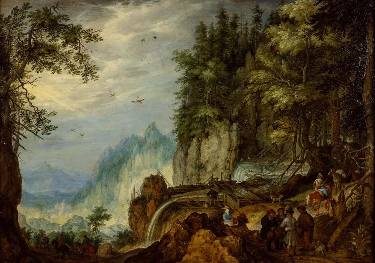 Gebirgslandschaft mit Reisenden
