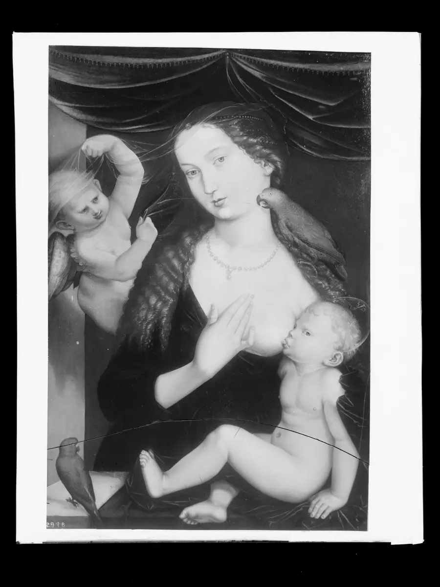 Maria mit Kind und Papageien