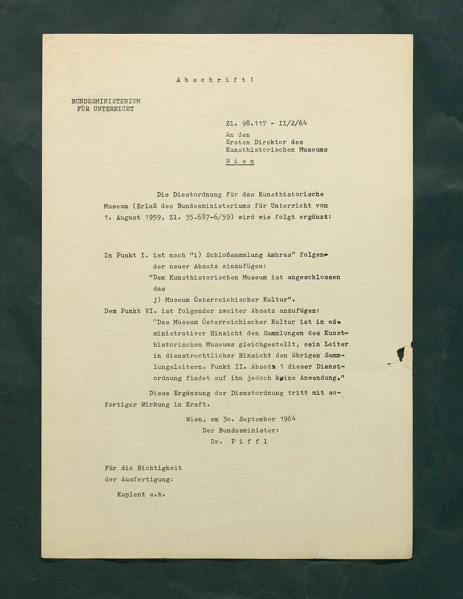 Ergänzung der Dienstordnung (Aufnahme des Museums Österreichischer Kultur)