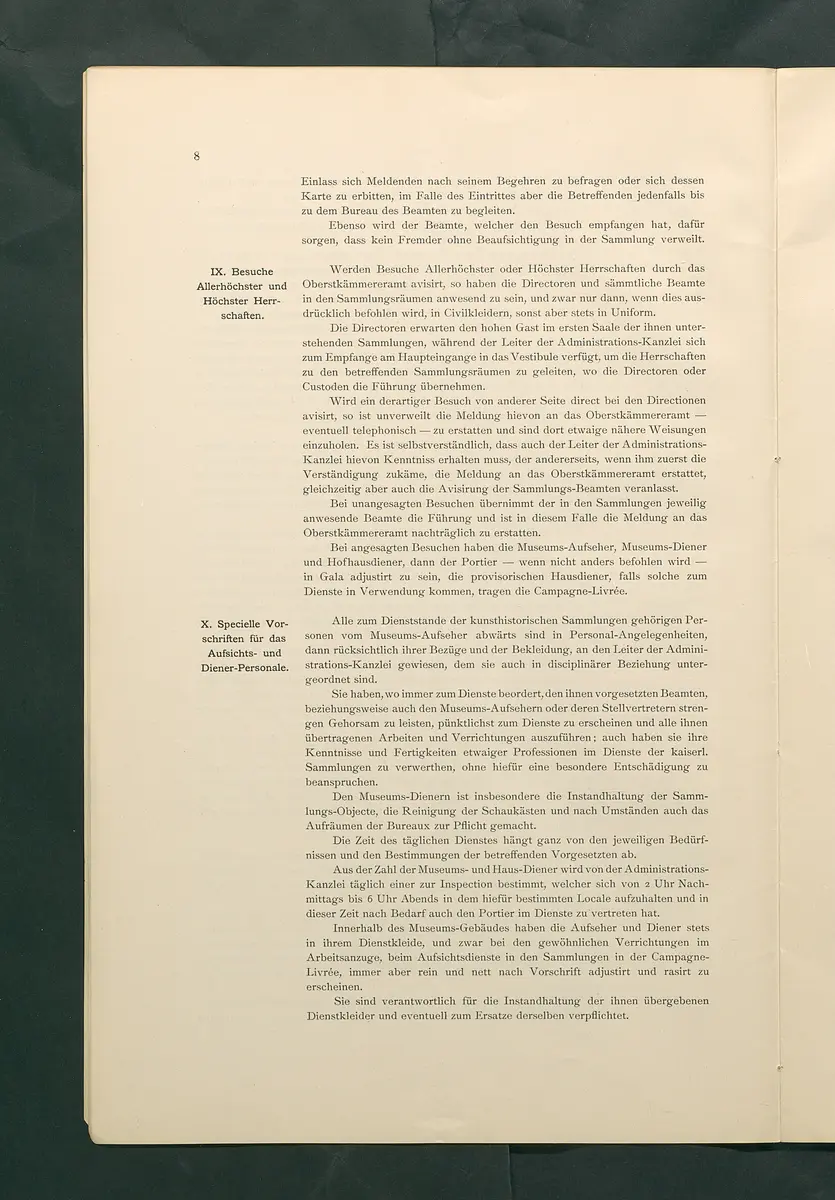 Bestimmungen für den Dienstbetrieb in den kunsthistorischen Sammlungen des Allerhöchsten Kaiserhauses