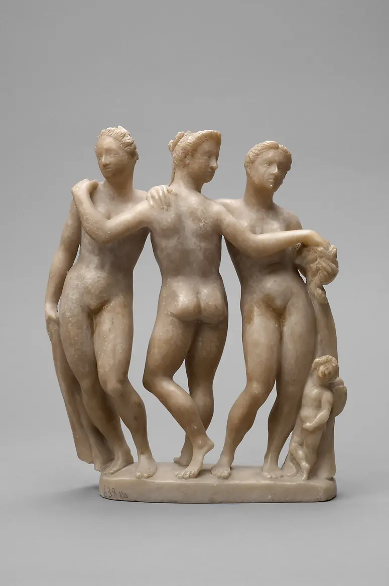 Die drei Grazien (Chariten) und Amor