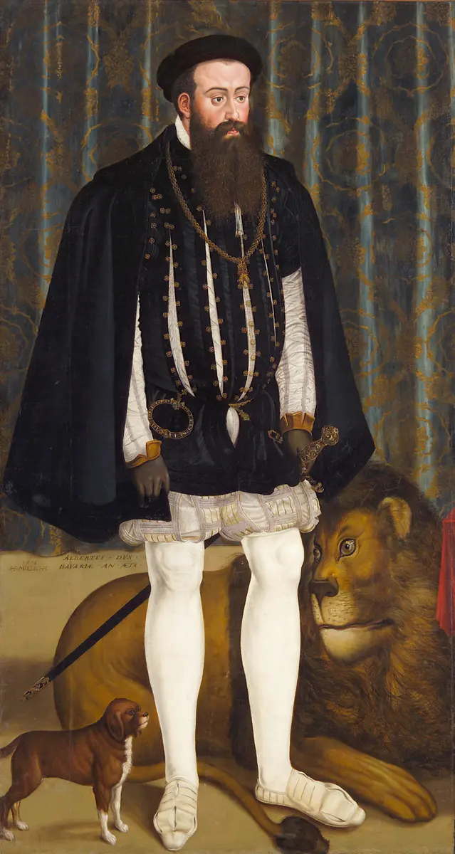 Herzog Albrecht V. (1528-1579) von Bayern mit einem Löwen