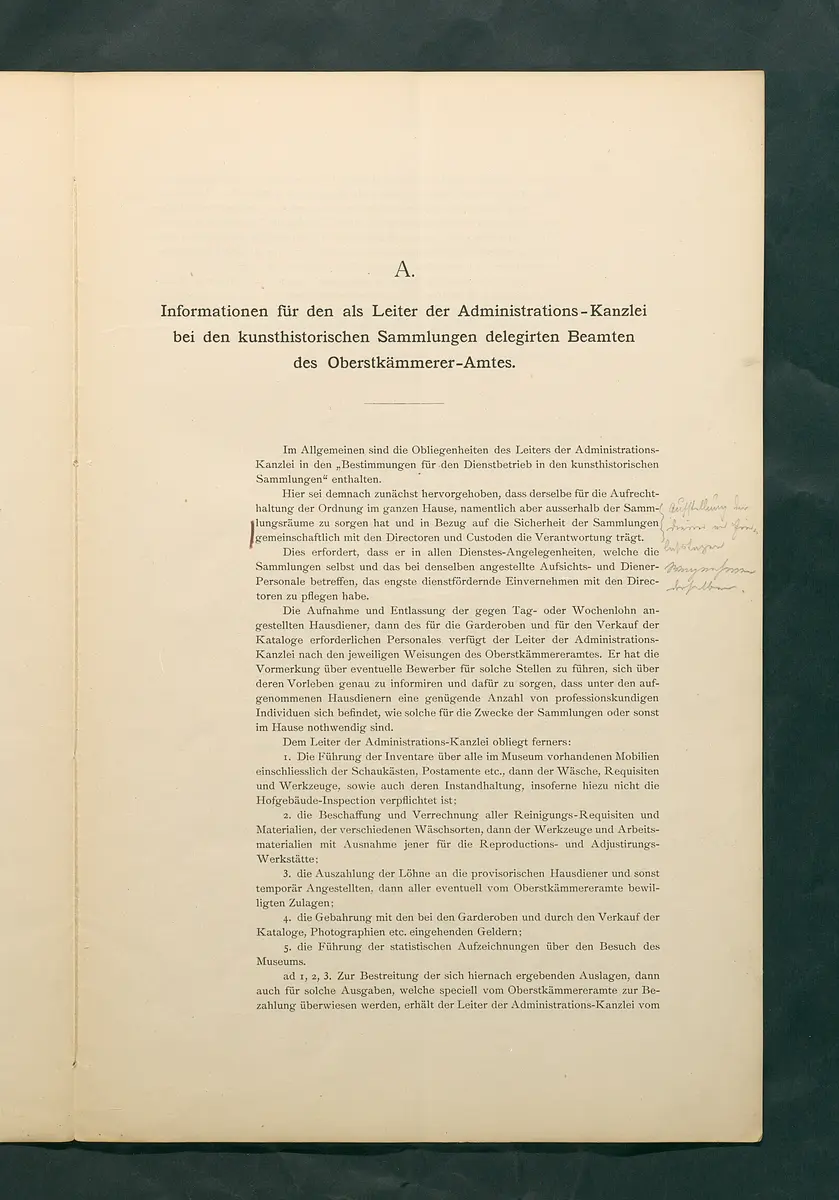 Bestimmungen für den Dienstbetrieb in den kunsthistorischen Sammlungen des Allerhöchsten Kaiserhauses