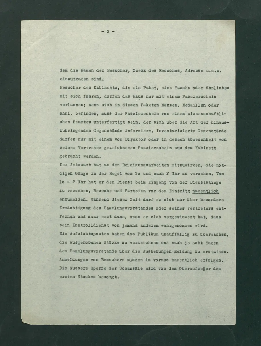 Dienstvorschriften für die Sammlung von Medaillen, Münzen und Geldzeichen