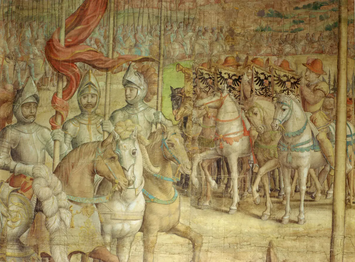 Kriegszug Kaiser Karls V. gegen Tunis (1535): Musterung des Heeres bei Barcelona durch den Kaiser