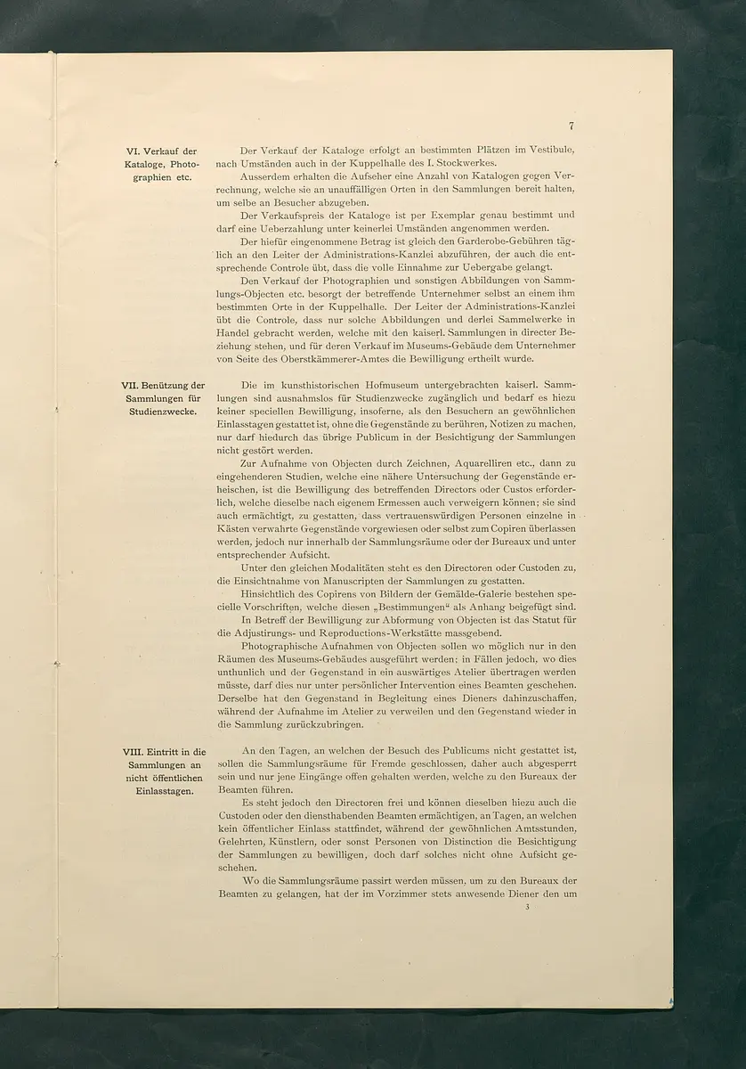 Bestimmungen für den Dienstbetrieb in den kunsthistorischen Sammlungen des Allerhöchsten Kaiserhauses