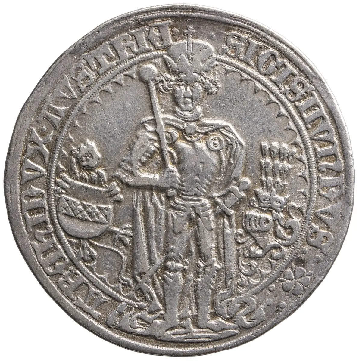 Ehg. Sigismund, Guldiner, frontal im Harnisch stehend, Turnierreiter