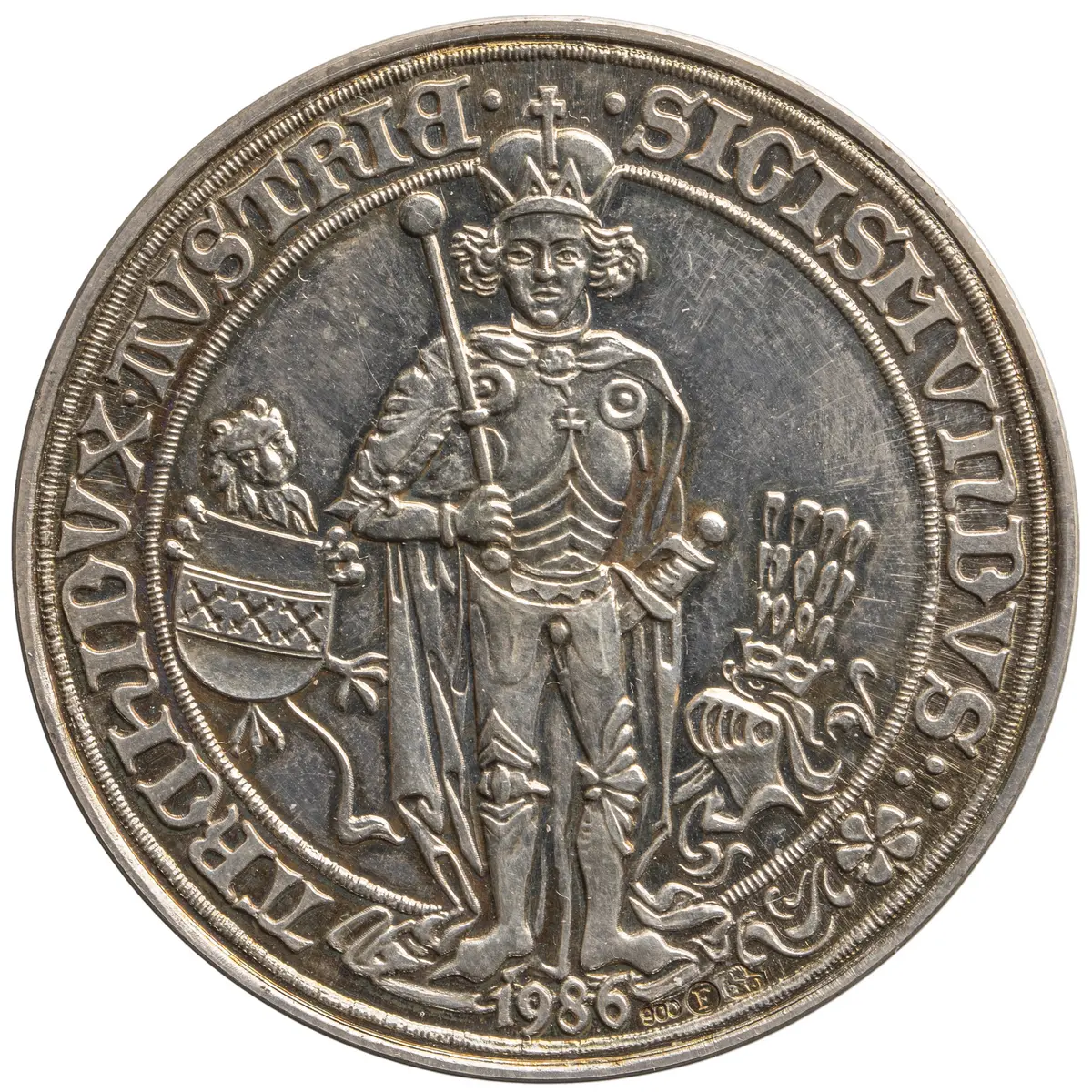 Ehg. Sigismund, Guldiner, frontal im Harnisch stehend, Turnierreiter