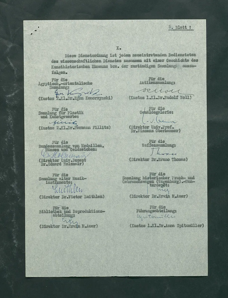 Entwurf einer Dienstordnung für das Kunsthistorische Museum (ausgearbeitet von den leitenden Sammlungsbeamten)