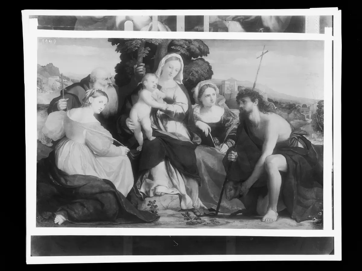 Maria mit Kind und Heiligen Katharina und Coelestin (links) und Johannes d. Täufer und Barbara (rechts)