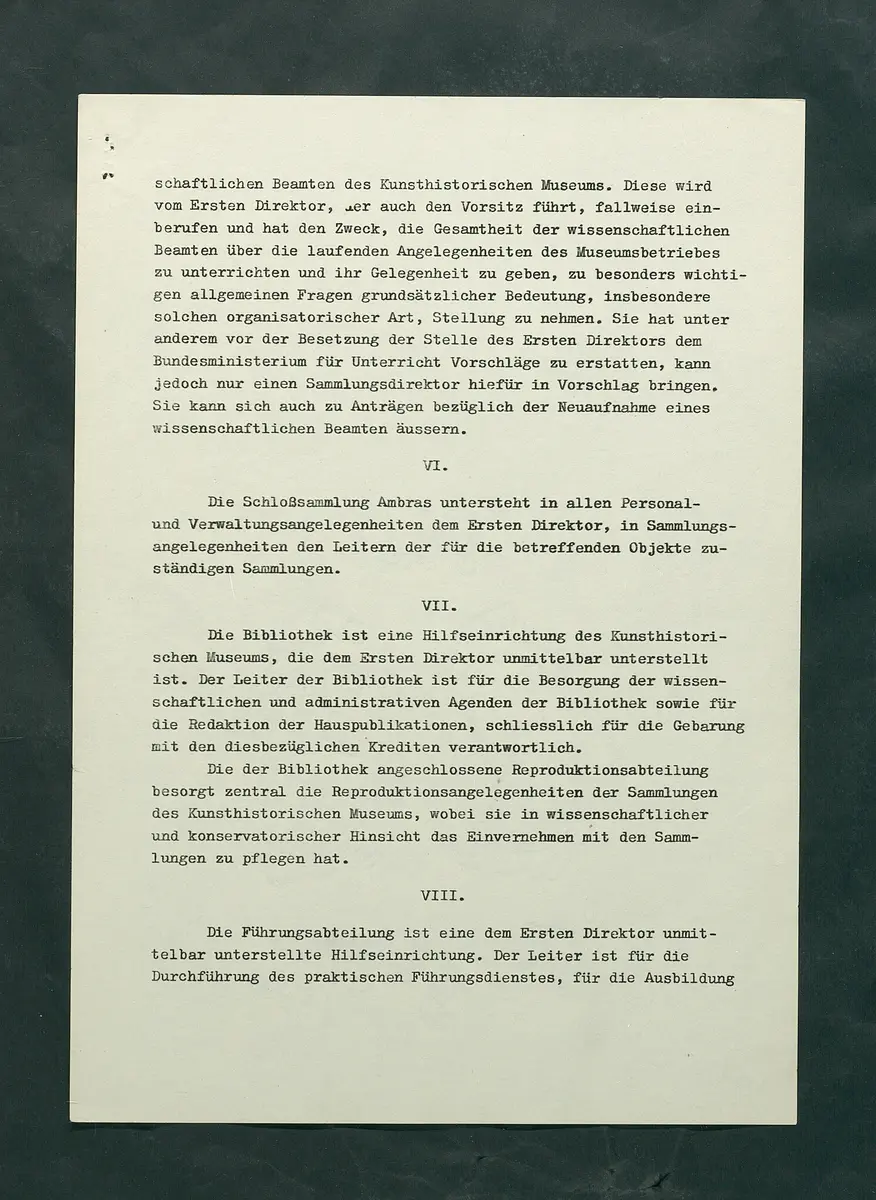 Dienstordnung für das Kunsthistorische Museum