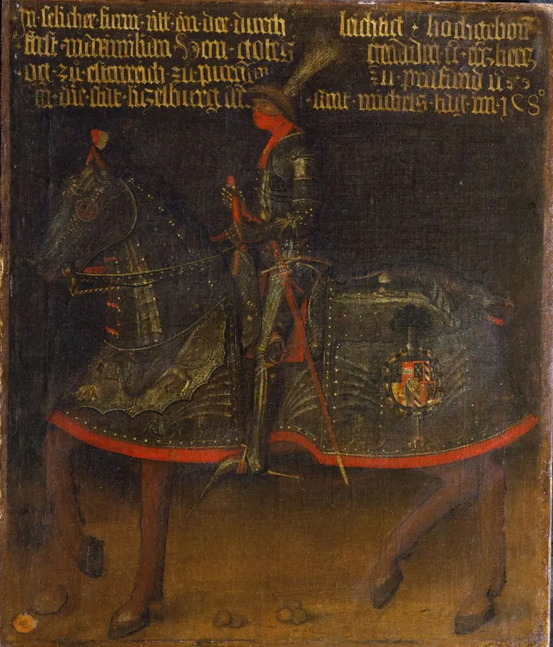 Erzherzog Maximilian (1459-1519, später Kaiser Maximilian I.) geharnischt zu Pferd