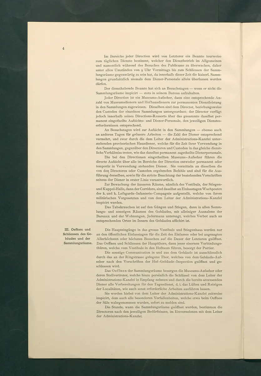 Bestimmungen für den Dienstbetrieb in den kunsthistorischen Sammlungen des Allerhöchsten Kaiserhauses