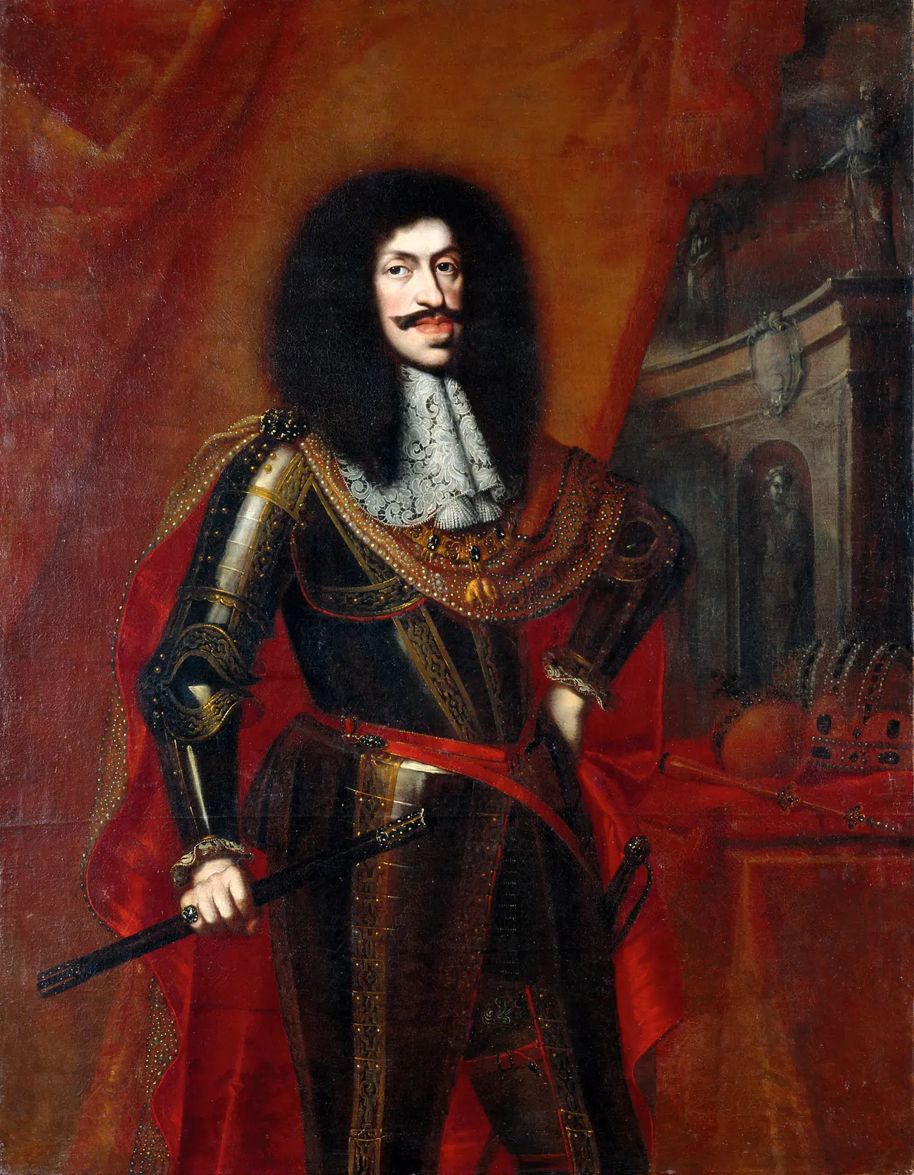 Kaiser Leopold I. (1640-1705) im Harnisch mit Feldherrnstab, Dreiviertelporträt