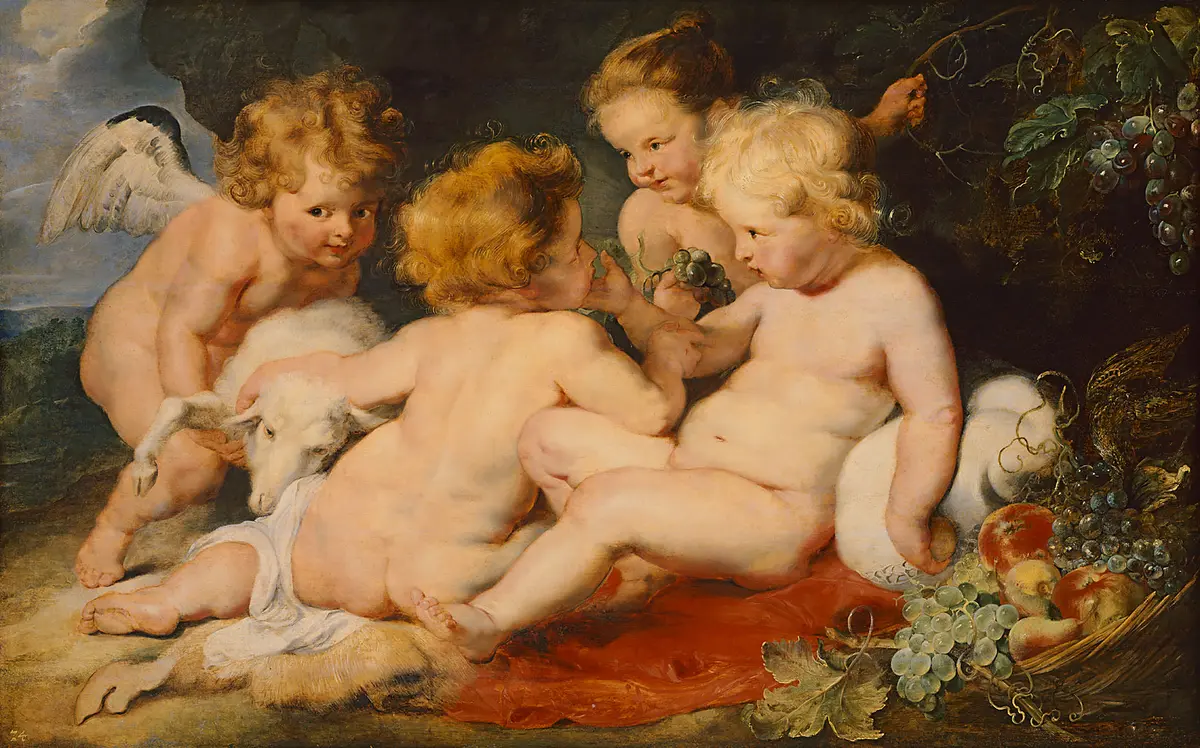 Christuskind mit Johannesknaben und zwei Engeln