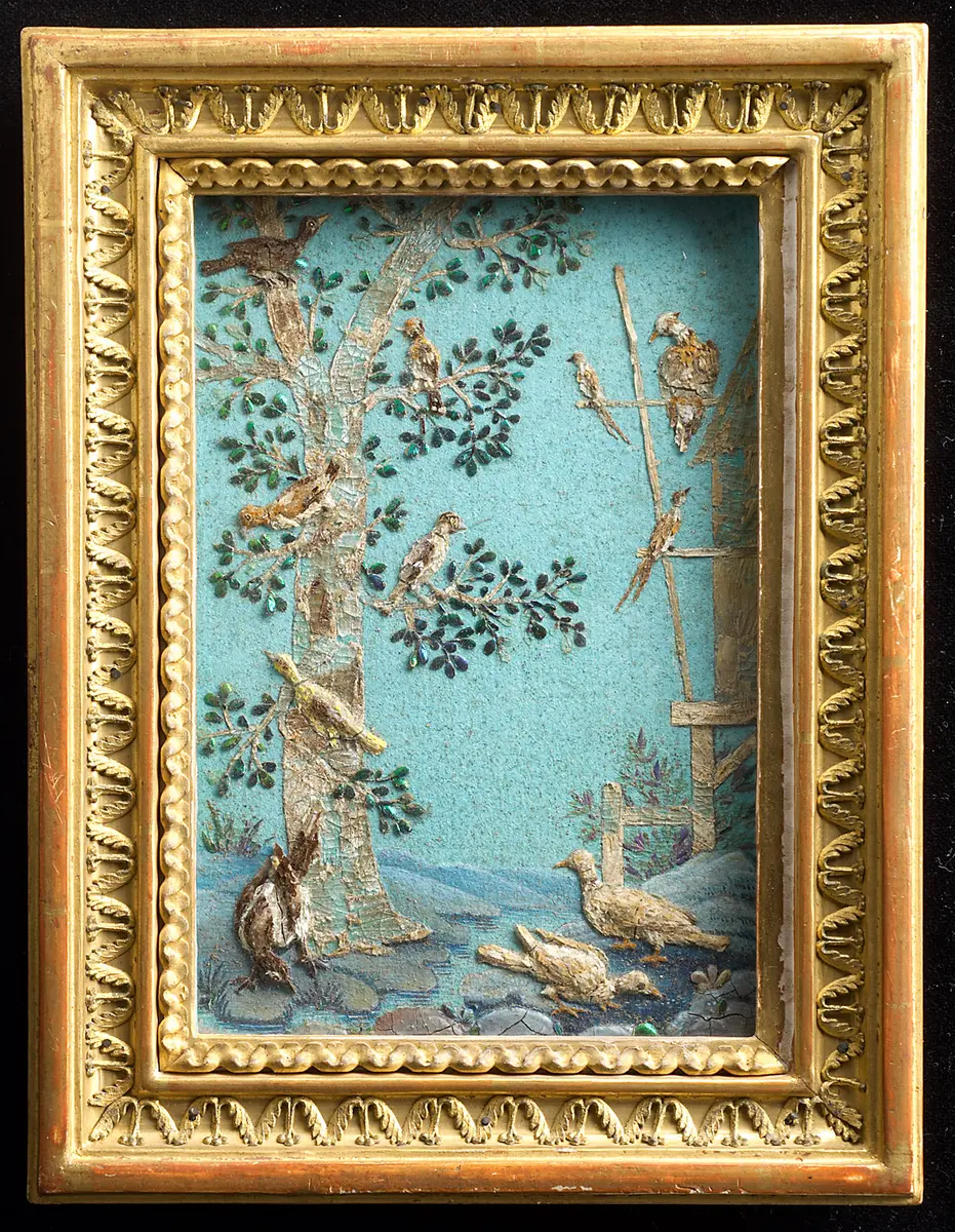 Baum mit Wasservögel, Tierbild, Pflanzenmosaik, Wasservögel
