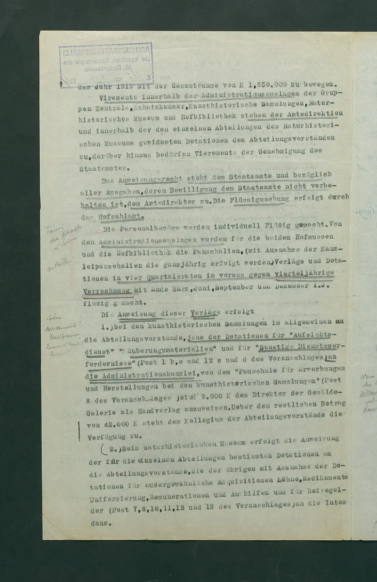 Bestimmungen zu den Agenden der provisorischen Verwaltung durch den Hofärar