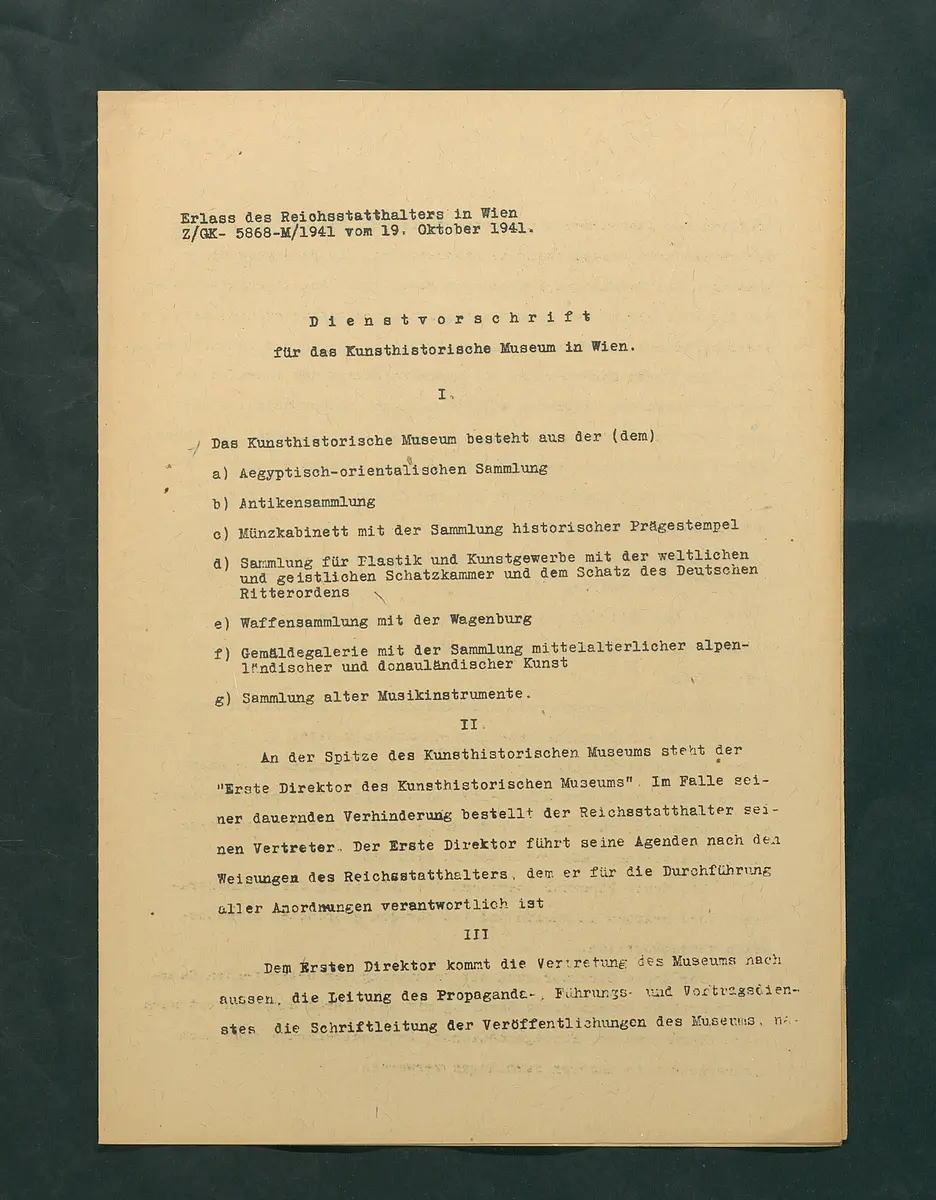 Dienstvorschrift für das Kunsthistorische Museum in Wien