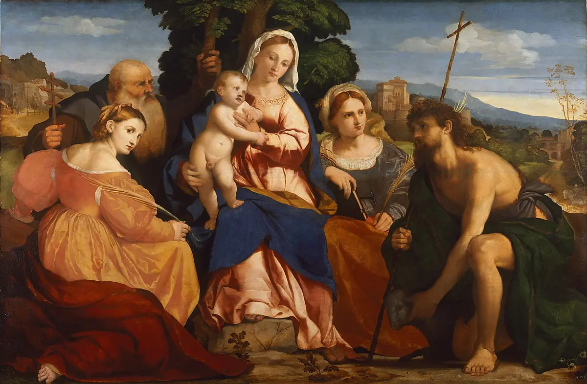 Maria mit Kind und Heiligen Katharina und Coelestin (links) und Johannes d. Täufer und Barbara (rechts)