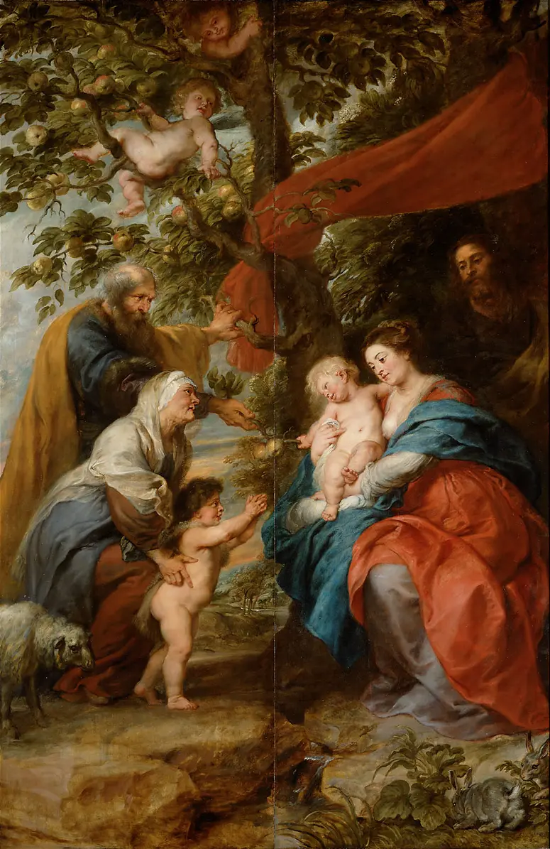 Ildefonso-Altar: Die hl. Familie unter dem Apfelbaum (Außenseiten der Flügel)