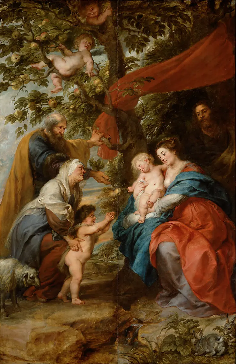 Ildefonso-Altar: Die hl. Familie unter dem Apfelbaum (Außenseiten der Flügel)