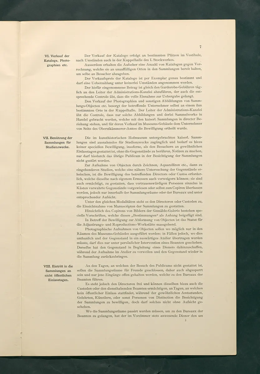 Bestimmungen für den Dienstbetrieb in den kunsthistorischen Sammlungen des Allerhöchsten Kaiserhauses