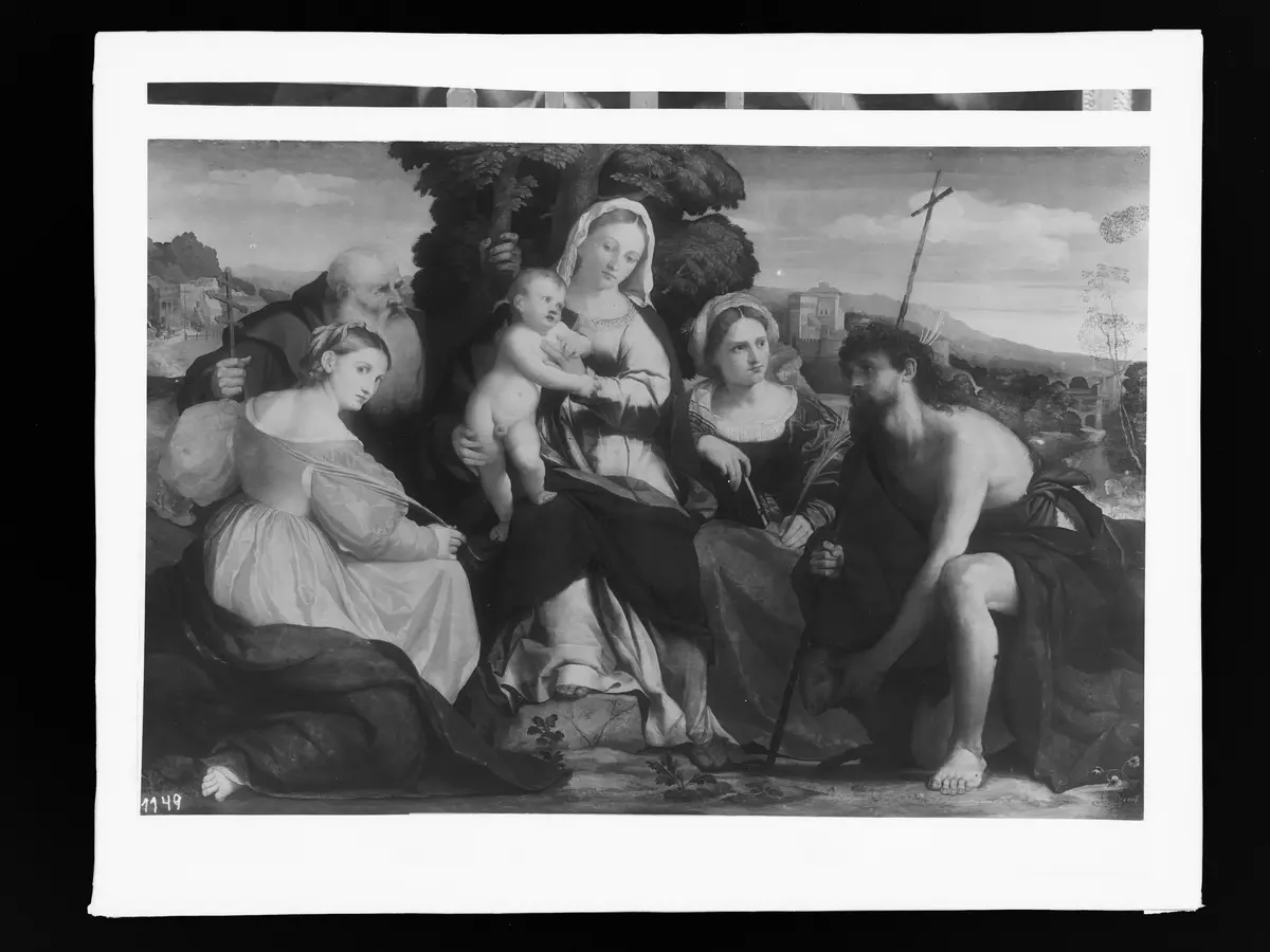 Maria mit Kind und Heiligen Katharina und Coelestin (links) und Johannes d. Täufer und Barbara (rechts)