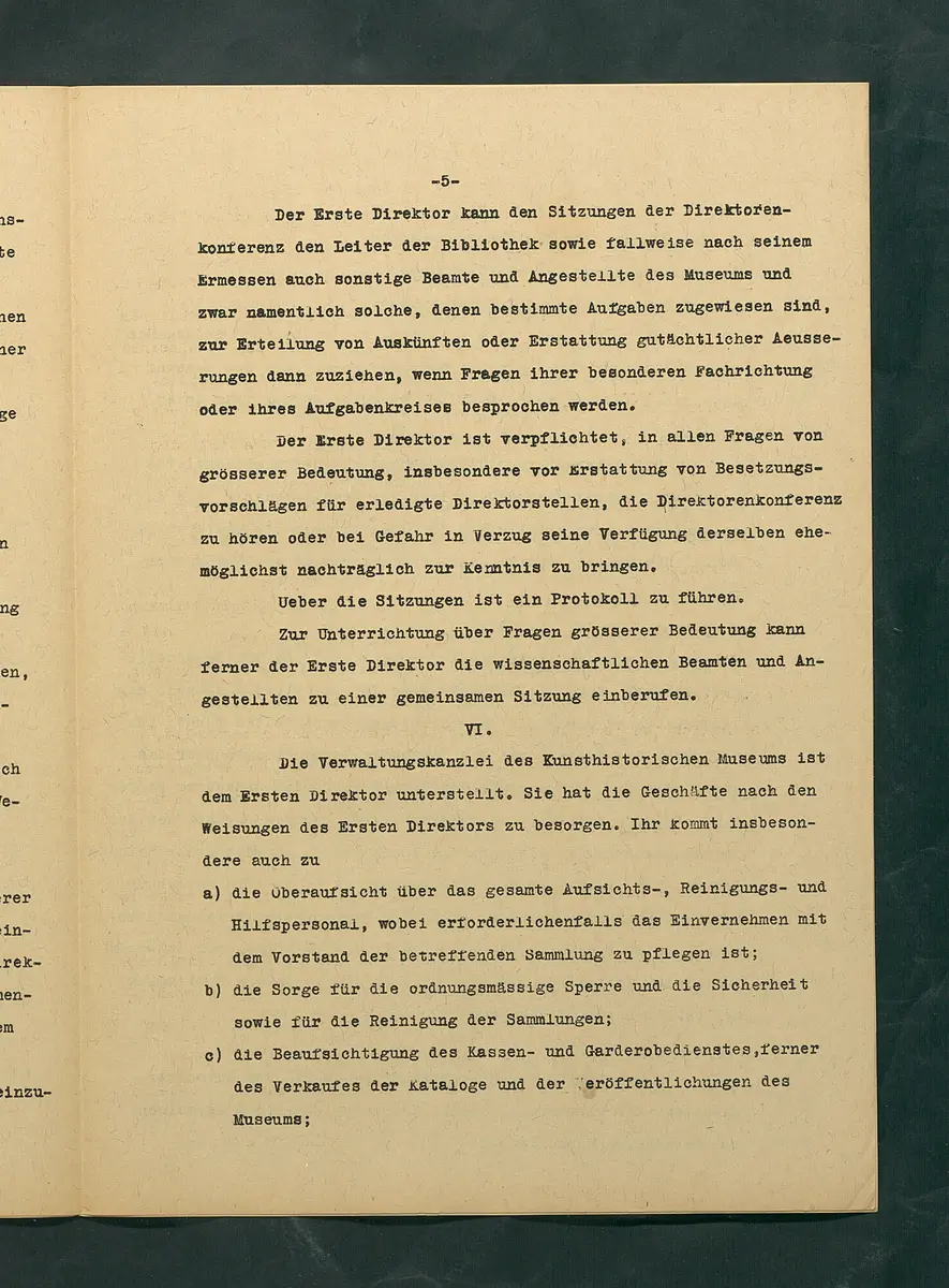 Dienstvorschrift für das Kunsthistorische Museum in Wien