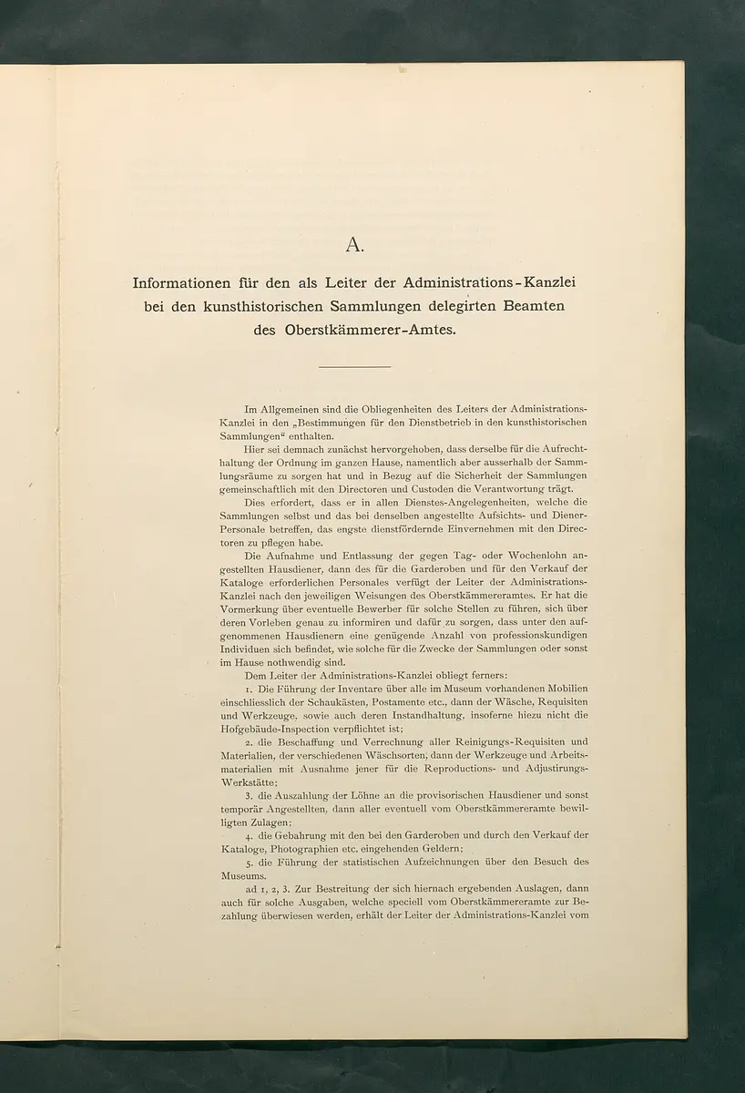 Bestimmungen für den Dienstbetrieb in den kunsthistorischen Sammlungen des Allerhöchsten Kaiserhauses