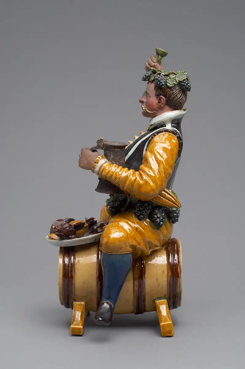 Gefäß; Statuette, Tongefäß, Scherzfigur, Prasser